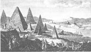 Egipatske piramide. gravira iz bankesovog „novog i potpunog sistema geografije” (1790?)